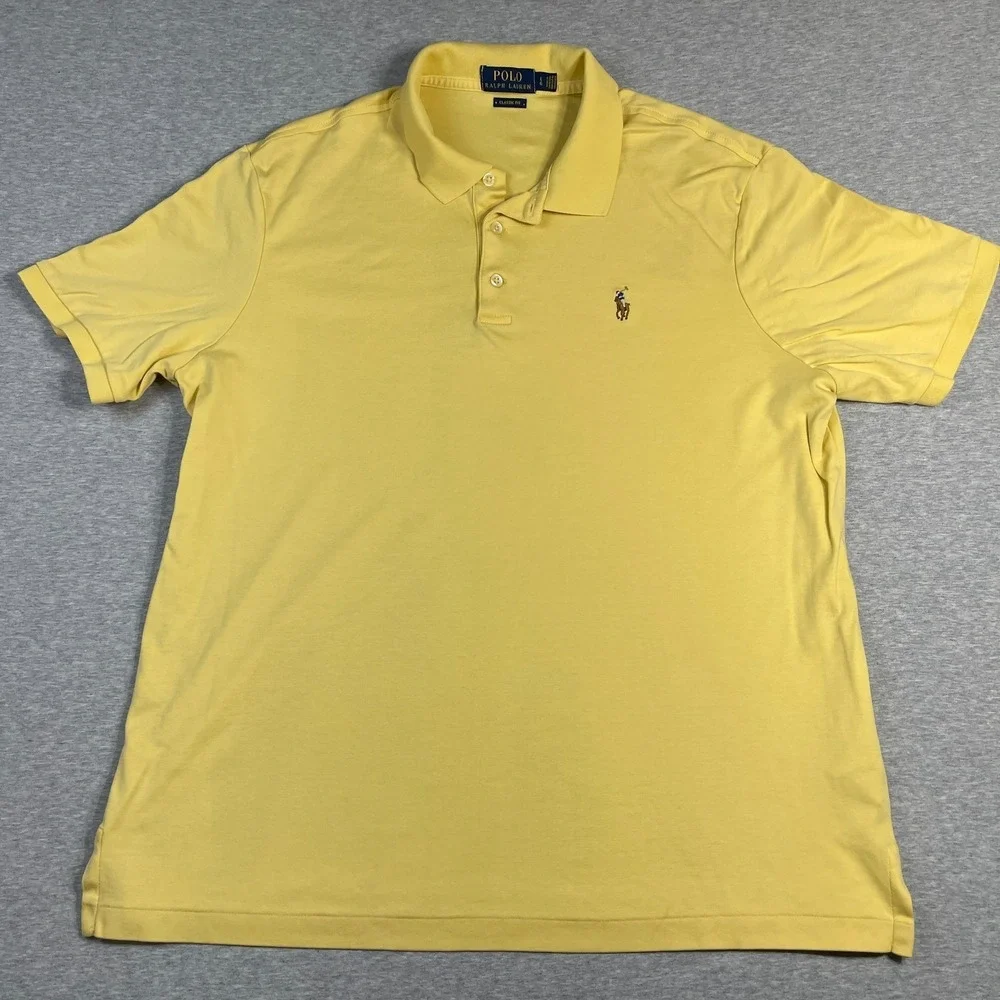 Polo Ralph Lauren Shirt Mens L Yellow Classic Fit Short Sleeve Interlock Polo